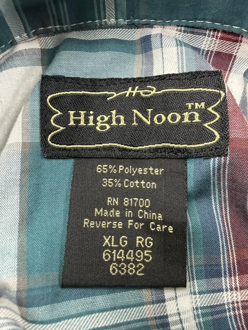 High Noon Shirt Mens XL Green Plaid Long Sleeve Western Pearl Snap Casual